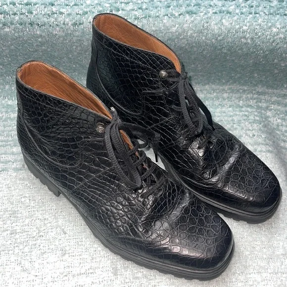 Gianni Versace Boots Size 9.5 GIANNI VERSACE Size 8 Black Python Leather Side Zipper Ankle  main image 3